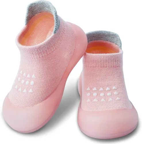 Dookeh Zapatos de bebé para niños y niñas, zapatos de primera caminata, antideslizantes, suela suave, zapatos de calcetín para bebés