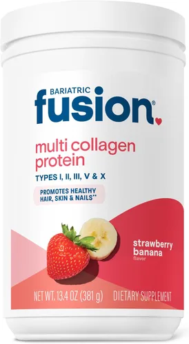 Bariatric Fusion Proteína en polvo multicolágeno de fresa y plátano, complejo de apoyo articular de MSM y glucosamina, sin lácteos, gluten ni soja,