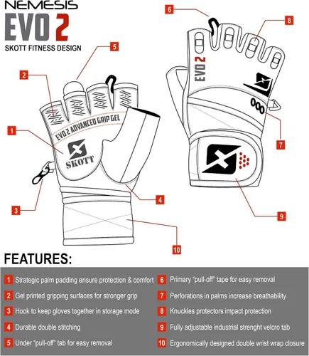 Miniatura 7 de Guantes de levantamiento de pesas skott Evo 2 con soporte de muñequera integrado - Doble costura para mayor durabilidad - Ponte
