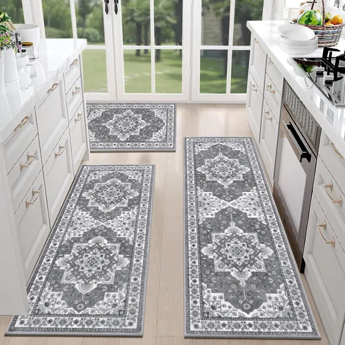 Miniatura 22 de HEBE - Juego de 3 alfombras de cocina de granja, antideslizantes, lavables, tapetes de cocina bohemios para suelo, alfombra de cocina, alfombra