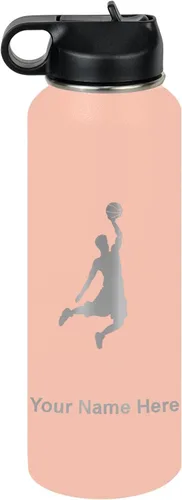 Miniatura 63 de LaserGram Botella de agua personalizada, hombre haciendo slam dunk de baloncesto, de acero inoxidable, de doble pared con aislamiento al vacío