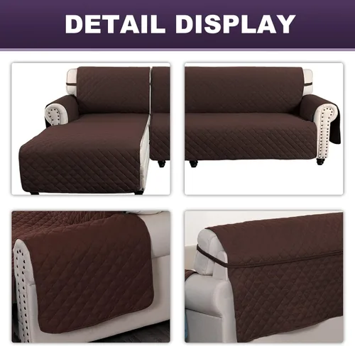 Miniatura 7 de MEILLE MAISON Funda de sofá en forma de L para perros, funda de sofá modular de 2 piezas más funda para diván con correas, funda protectora Chocolate