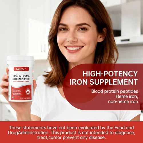 Miniatura 7 de Suplemento de hierro de 36 mg con 500 mg de remolacha, hierro quelado cuádruple y péptido de hemoglobina sinérgica – Absorción mejorada sin efectos