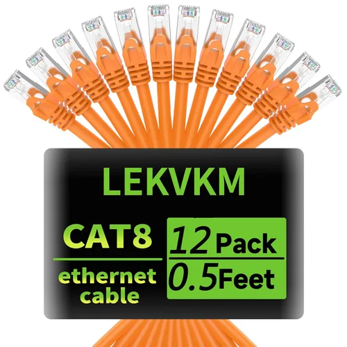 Miniatura 14 de Cable Ethernet Cat8 de 0.5 pies, paquete de 6 cables de red LAN blindados S/FTP, 40 Gbps 2000 MHz de alta velocidad, ideal para salas de servidores