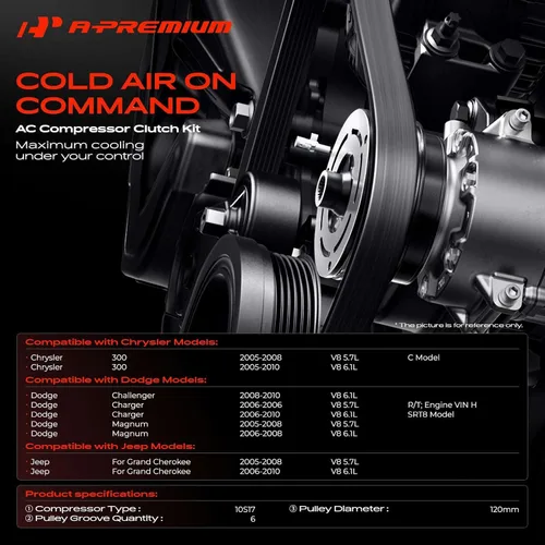 Miniatura 2 de Kit de embrague de compresor de A/C de A-Premium compatible con Dodge Charger 2006-2010, Challenger 2008-2010, Magnum 2005-2008 y Chrysler 300