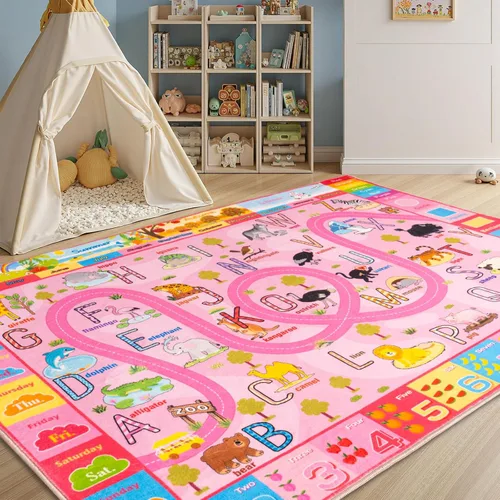 Miniatura 10 de Alfombra interactiva de juego para niños, de 4 x 6 pies, alfombra educativa para aprendizaje temprano con alfabeto, números, animales