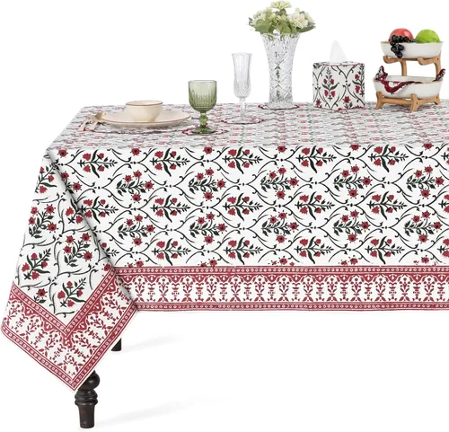 Miniatura 25 de Ridhi Mantel rectangular de algodón con estampado de bloque a mano amarillo mostaza, 102 x 48 pulgadas, reutilizable, decorativo para uso diario