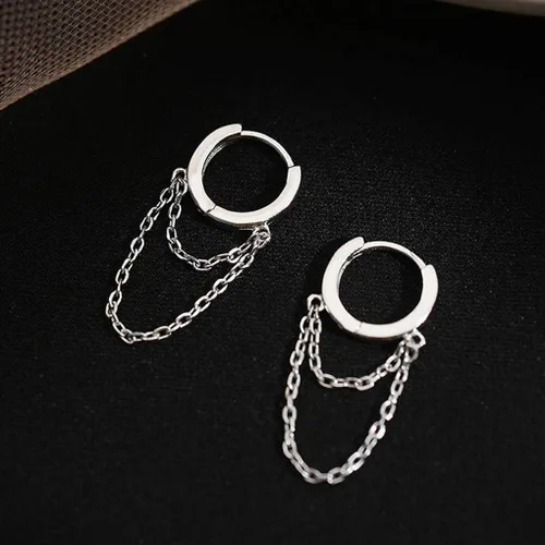 Miniatura 4 de Reffeer Aretes de aro pequeños de plata de ley 925 con borla y cadena para mujeres y adolescentes
