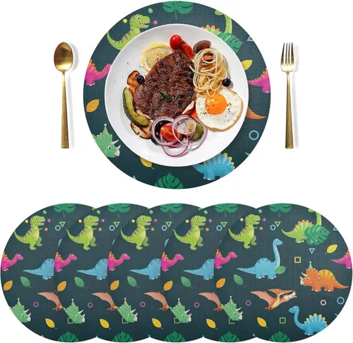 Miniatura 3 de Colorful Cartoon Dinosaurs Playful Teal Dinner Table Placemats, Non Slip Placemats Set Washable for Kitchen Table one sizex1