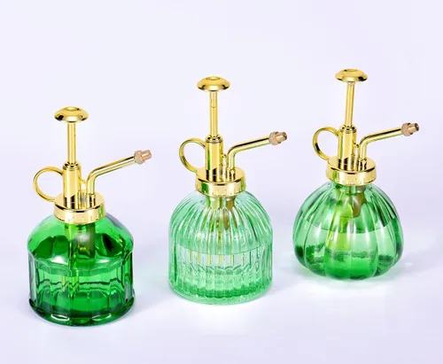 Miniatura 8 de Botella pulverizadora de vidrio para plantas, botella de rociador de agua de vidrio verde de 6.5 pulgadas con bomba superior dorada, regadera