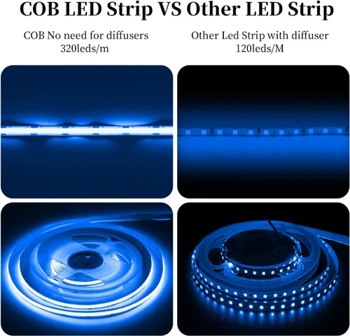 Miniatura 4 de iNextStation Tira de luz LED COB azul de 6.6 pies, tira LED COB de 5 V USB 640 LED con atenuador, CRI 93+, luces LED COB flexibles