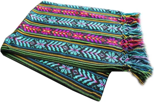 Miniatura 2 de Del Mex Bufanda de camino de mesa mexicana tejida estilo Rebozo (negro)