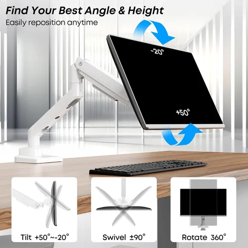 Miniatura 3 de Brazo de monitor de alta resistencia para pantallas de 17 a 49 pulgadas de hasta 44 libras, soporte de escritorio de abrazadera única ultraancho