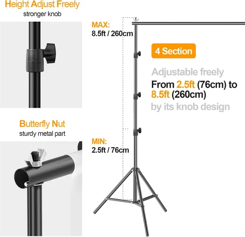 Miniatura 3 de Kit de soporte para telón de fondo EMART, marco ajustable de 8.5 x 10 pies para fotografía, soporte de fondo para pancarta de sesión de fotos