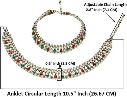 Miniatura 5 de Efulgenz Indian Bollywood Faux Kundan Pearl Wedding Bridal Anklet Pair with Bells Bracelet PayPal Foot Jewelry