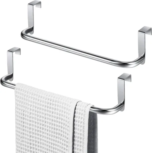 Miniatura 8 de 2 piezas barra toallero de metal para gabinete de cocina, barra toallero de acero para colgar en el interior o exterior de las puertas, hogar, Negro