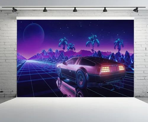 Miniatura 2 de Telón de fondo para automóvil Cyberpunk de 5 x 3 pies, estilo retro futurista, estilo punk, coche de carreras, automóvil de carreras punk, fondo