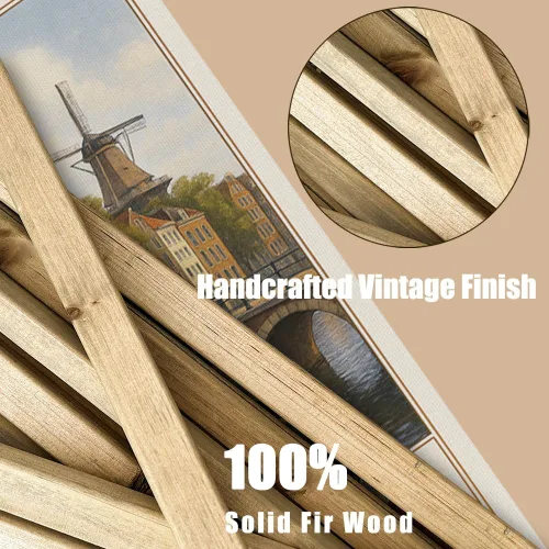 Miniatura 4 de Póster artístico de pared de Ámsterdam Holanda, impresión vintage de viajes de casas del canal y molino de viento, rollo colgante de lienzo de lino