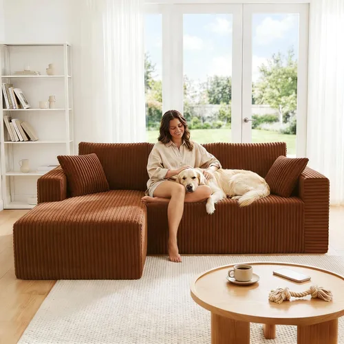 Miniatura 10 de Sofá otomano modular de pana de 28 pulgadas sin hueso, sofá otomano seccional para sala de estar, color beige