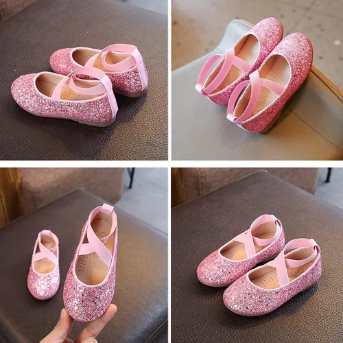 Miniatura 4 de YIBLBOX Zapatos planos de ballet con purpurina para niña, bailarina, Mary Jane, princesa, vestido de boda, zapatos de vestir brillantes