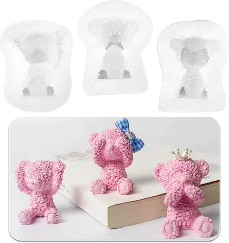 Molde de silicona para jabón de oso 3D, molde para hornear pasteles de fondant, molde de resina de oso de felpa para bricolaje, velas de jabón