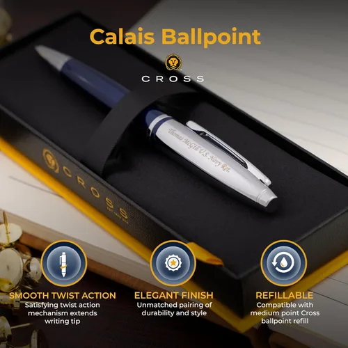 Miniatura 4 de Bolígrafo Cross Calais, laca azul con tapa cromada, grabado personalizado, regalo de graduación, promoción, jubilación u oficina Laca azul con cromo