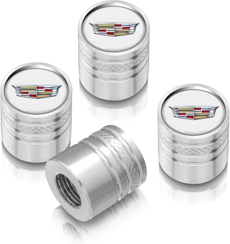 iPick Image Tapones de vástago de válvula de neumático de aluminio de alta calidad para Cadillac Crest Logo en blanco sobre plateado, con licencia