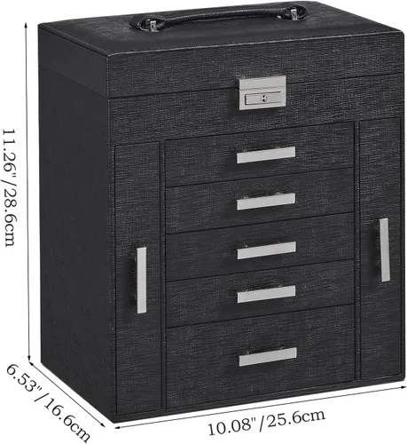 Miniatura 4 de ANWBROAD UJJB008B - Caja organizadora de joyas de 6 niveles con cerradura de espejo, soporte de joyería para aretes, anillos, pulseras, organizador