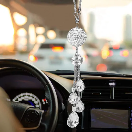 Miniatura 9 de OTOSTAR - Accesorios colgantes de coche con bola de cristal brillante y gotas, dijes de espejo retrovisor interior, adorno colgante de atrapasol