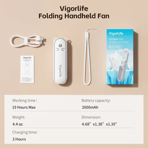 Miniatura 9 de Morelax Portable Fan, Mini Handheld Fan with Power Bank, Cute USB Rechargeable Pocket Fan, Foldable Small Cooling Fan with LED Light, Personal Negro