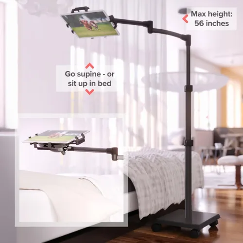 Miniatura 7 de Levo G2 Soporte Premium para Tablet en el Piso con Brazo Ajustable de 5 Ejes para iPad, Kindle, Samsung – Rango de Altura 30–56 Pulgadas – Lectura