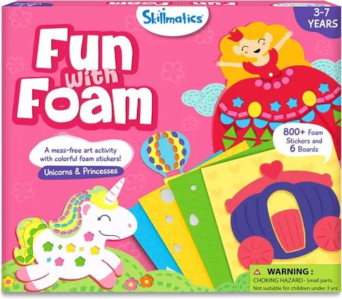 Skillmatics Actividad artística de calcomanías de espuma – Unicornios y princesas, diversión sin desorden para niños, más de 800 calcomanías de