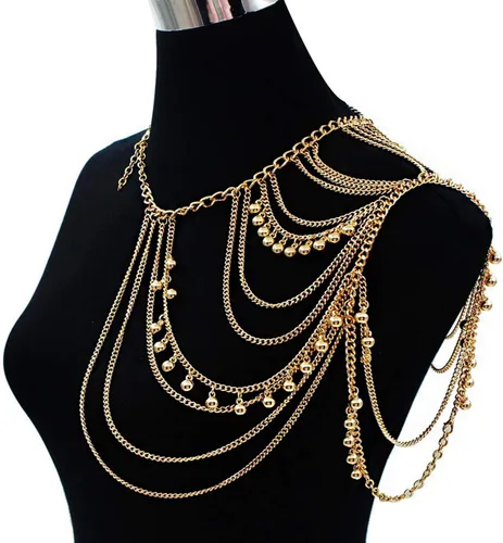 Yomiie Cadena dorada con borlas en capas, cadena de hombro, bikini, playa, aniversario, festival, regalo para mujeres, uniforme, vestido, bikini,