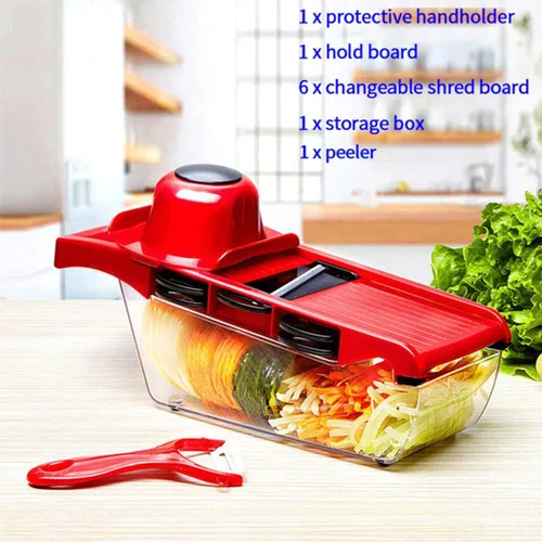 Miniatura 7 de Cortador de verduras multifunción 6 en 1, mandolina, picadora de papas, cortador de alimentos con recipiente de almacenamiento y pelador