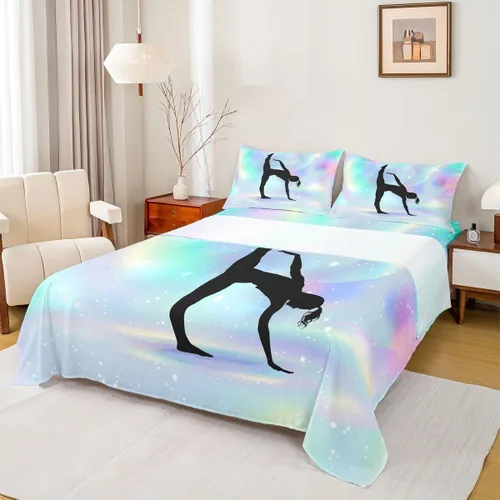 Miniatura 17 de Juego de sábana bajera ajustable de teñido anudado para niñas, juego de ropa de cama con diseño de arco iris degradado de arcoíris, lindo juego
