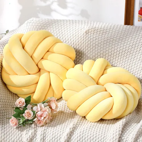 Miniatura 4 de Fumete 2 Piezas Almohadas de Nudo Redondas de 14 Pulgadas, Almohada de Bola de Nudo de Felpa Suave Decorativa, Hecha a Mano, Anudada, Cojín Amarillo