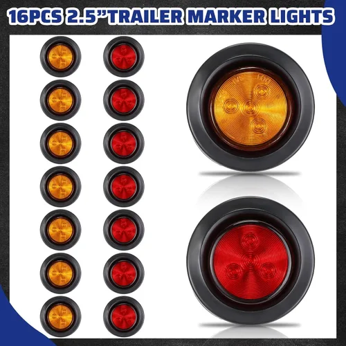 Miniatura 3 de Baquler 16 luces LED de marcador de remolque de 2.5 pulgadas, luces de marcador de montaje flash, 4 diodos, luces redondas para remolque con ojales