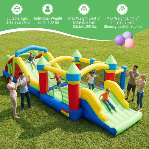 Miniatura 2 de BOUNTECH Casa de rebote inflable con obstáculos, enorme castillo hinchable seccional para niños grandes de 3 a 12 años con toboganes dobles