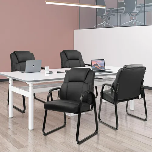 Miniatura 9 de CLATINA Silla de oficina para invitados de cuero con reposabrazos acolchado y base de trineo, silla de escritorio sin ruedas para recepción, Base