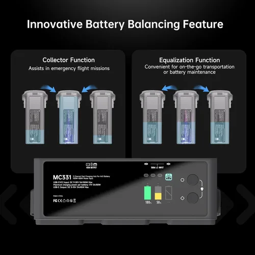 Miniatura 5 de LIMETA Hub de carga de batería inteligente Air 3s, carga rápida USB-C de 200 W para baterías de vuelo inteligente DJI Air 3 Series Plus Paralelo