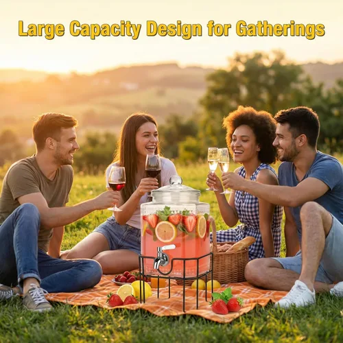Miniatura 8 de Dispensador de bebidas, dispensadores de bebidas para fiestas, dispensador de bebidas de vidrio de 1 galón con soporte y tapa de vidrio, grifo 100%
