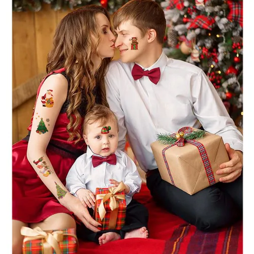 Miniatura 5 de Tatuajes temporales de Navidad con purpurina para niños, 12 hojas de tatuajes navideños con purpurina para niños y niñas, regalos de fiesta