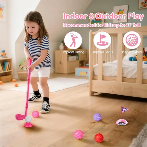 Miniatura 5 de PJG Juego de palos de golf para niños pequeños, palos de golf de plástico para niños de 1, 2, 3, 4, 5 años con 4 palos de golf y 10 pelotas