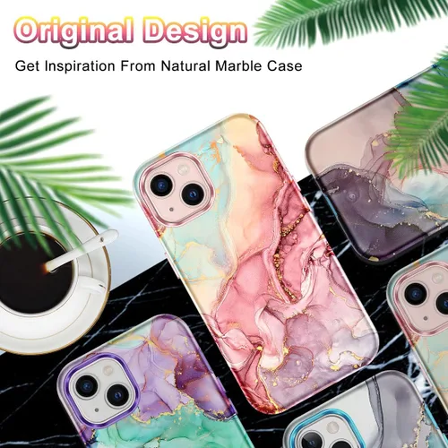 Miniatura 7 de CASEFIV Compatible con funda para iPhone 13, patrón de mármol 3 en 1, resistente a golpes y caídas, cuerpo completo, policarbonato duro y silicona