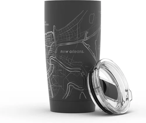 Miniatura 140 de Well Told Vaso de café aislado con diseño grabado de mapa de Atlanta Georgia, taza de acero inoxidable grabada (20 onzas, negro) con diseño de mapa