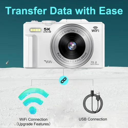 Miniatura 5 de Cámara digital 5K para fotografía - Cámara WiFi de 75MP para YouTube - Cámaras digitales UHD 18X Zoom con pantalla abatible de 3 pulgadas 180°