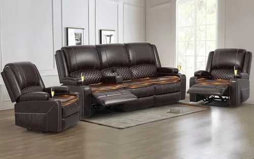 Miniatura 18 de Yolsali Sofá reclinable, sofá reclinable manual de 3 plazas con cojín de 2 niveles, sofás reclinables para sala de estar con consola removible