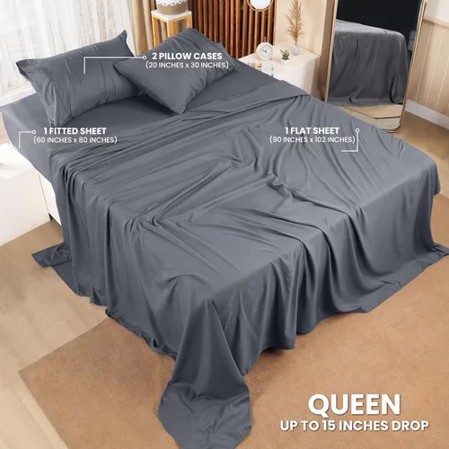 Miniatura 320 de Utopia Bedding Juego de sábanas Queen – Sábanas de 4 piezas para cama tamaño Queen, microfibra suave y transpirable, incluye 1 sábana bajera, 1 Gris