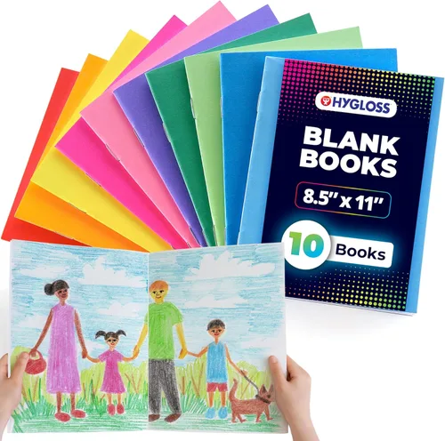 Hygloss Libros en Blanco - Paquete de 10 unidades – 8.5" x 11" A4 Varios Colores – Libros en Blanco de Tapa Blanda para Niños para Escribir