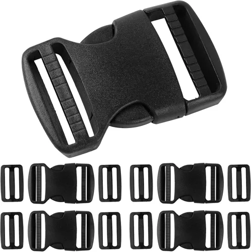 Juego de 4 hebillas de plástico ajustables (paquete de 12, 4 hebillas de liberación lateral rápida dobles y 8 clips deslizantes de triple